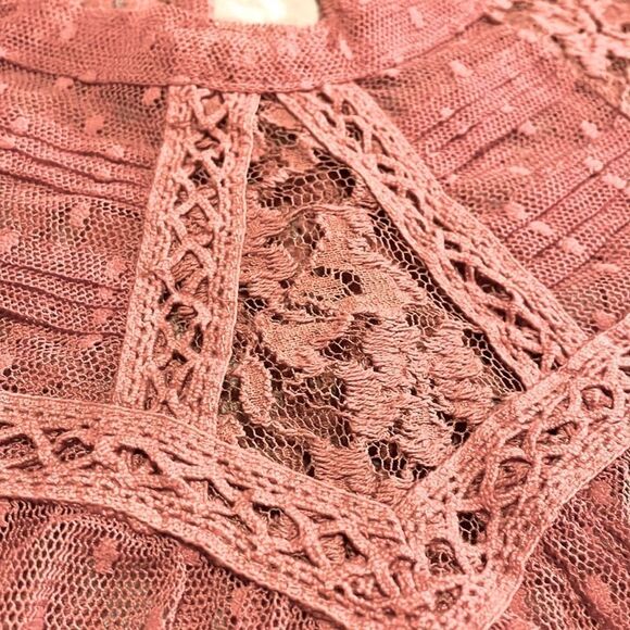 Free People Modern Romance Rose Pink Sheer Lace Top Boho Size XS - Picture 7 of 9